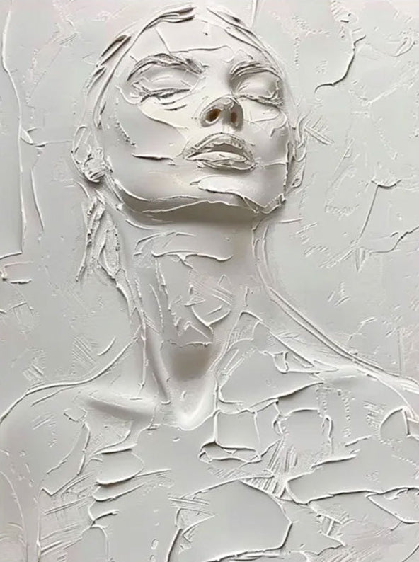 White Minimalist Textured Wall Art | Large Vertical Woman Face Painting #ZZ 194