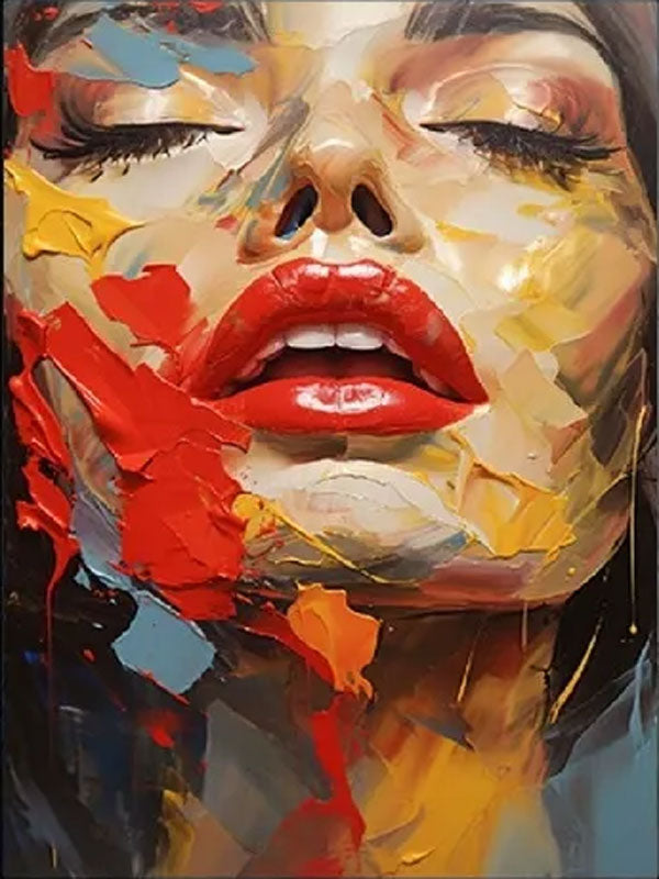 Abstract Woman Face Wall Art | Large Vertical Colorful Portrait