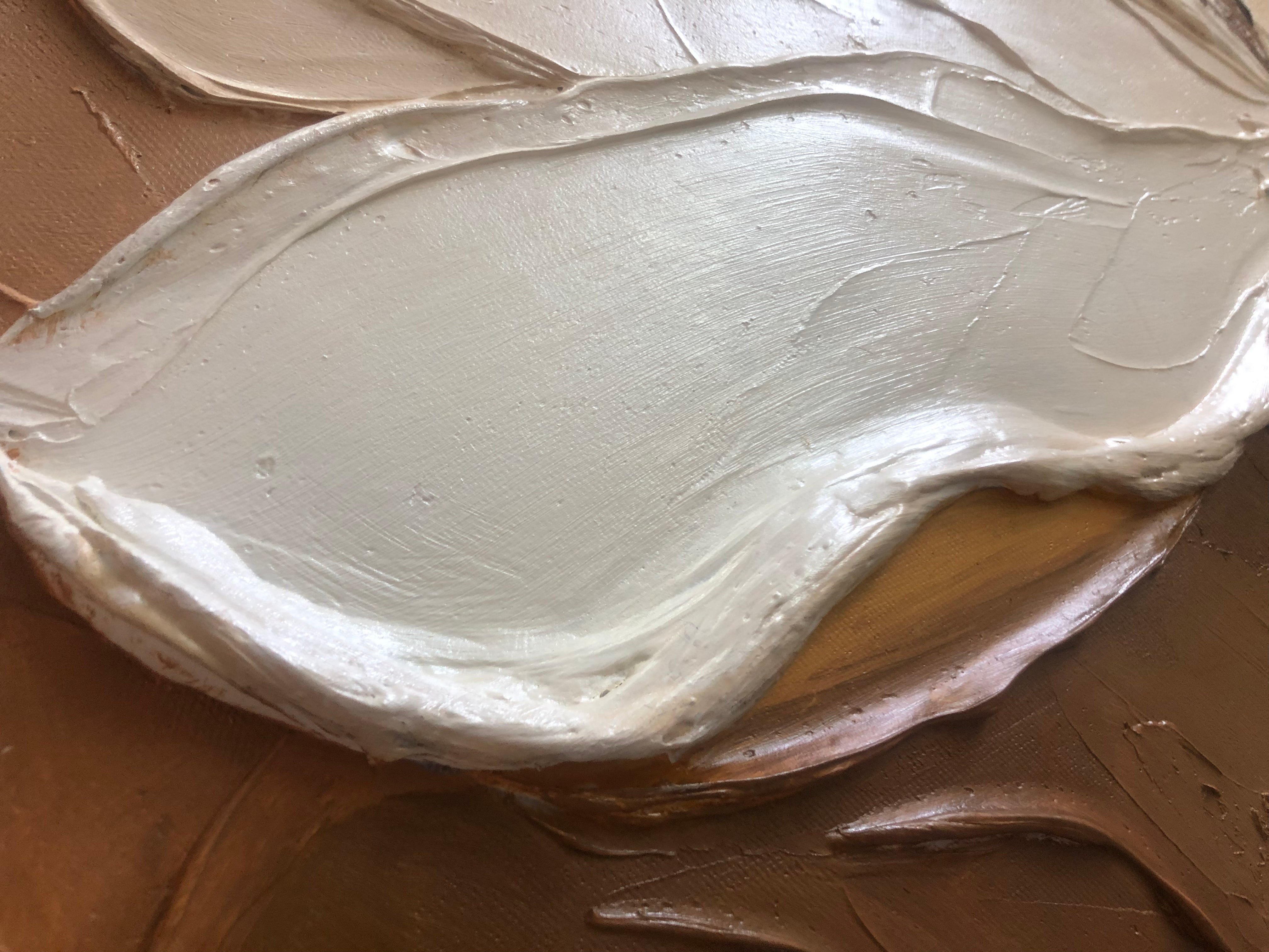 Neutral Boho Textured Floral Art | Hand-Painted White Flower Diptych #ZZ 272