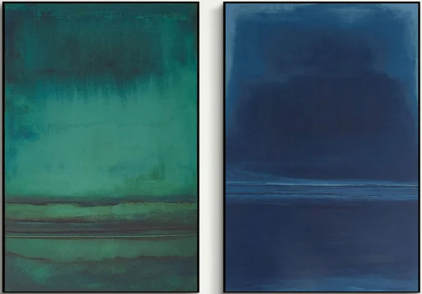 Blue & Green Diptych Abstract Oil Painting | Modern Minimalist Large Wall Art | #TC 023