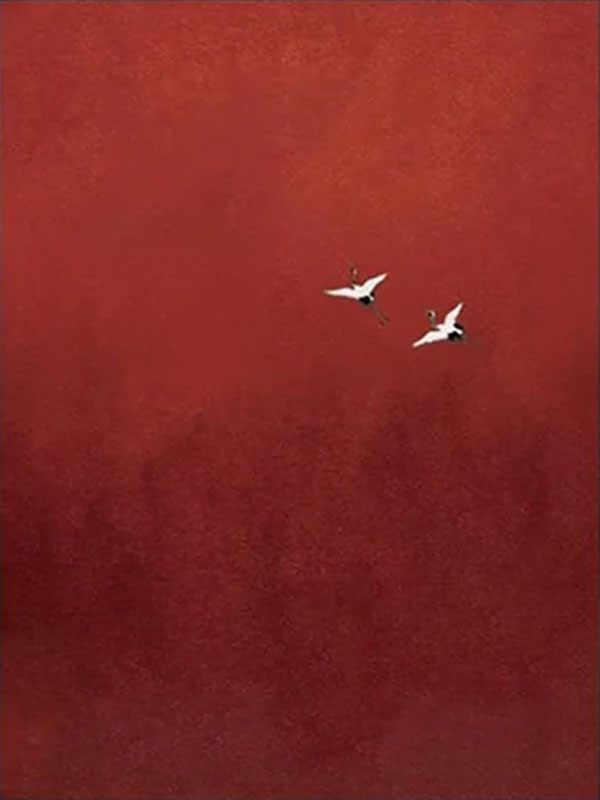 Minimalist Red Abstract Oil Painting with Flying Birds Wall Art  #TC 026