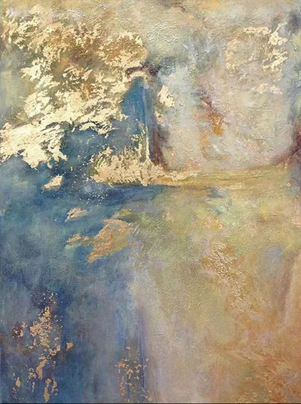 Ethereal Blue and Gold Abstract Oil Painting for Home Decor  #TC 027