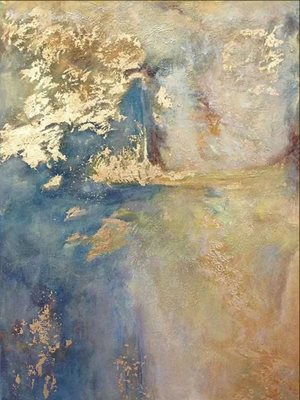 Ethereal Blue and Gold Abstract Oil Painting for Home Decor  #TC 027
