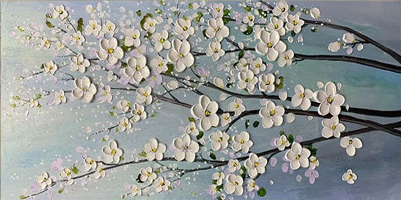 3D White Flower Abstract Oil Painting - Textured Floral Art #JJ 035