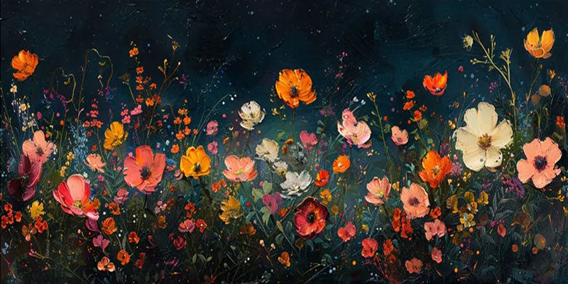 Dark Background Abstract Floral Oil Painting, Modern Romantic #TB 068