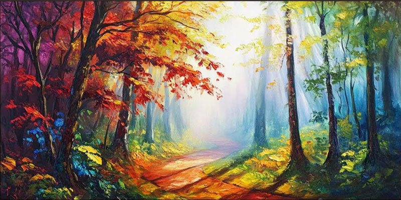 Vibrant Light Abstract Forest Oil Painting, Modern Dreamy #TB 070