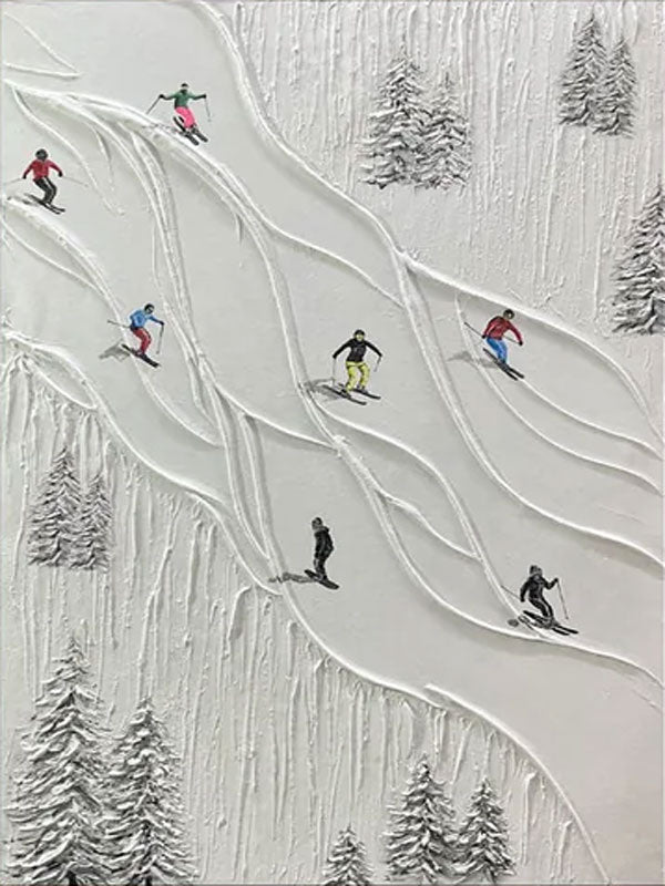 Modern 3D Embossed Skiing Art, White Snow Mountain #TB 071