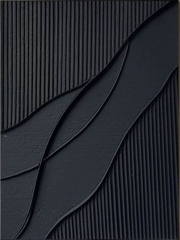 Black Textured Abstract Oil Painting - Modern Minimalist Art #JJ 092