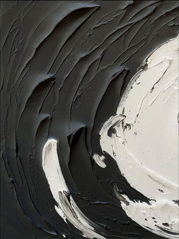Modern Black and White Contrast Textured Abstract Oil Painting - Minimalist Style #JJ 094