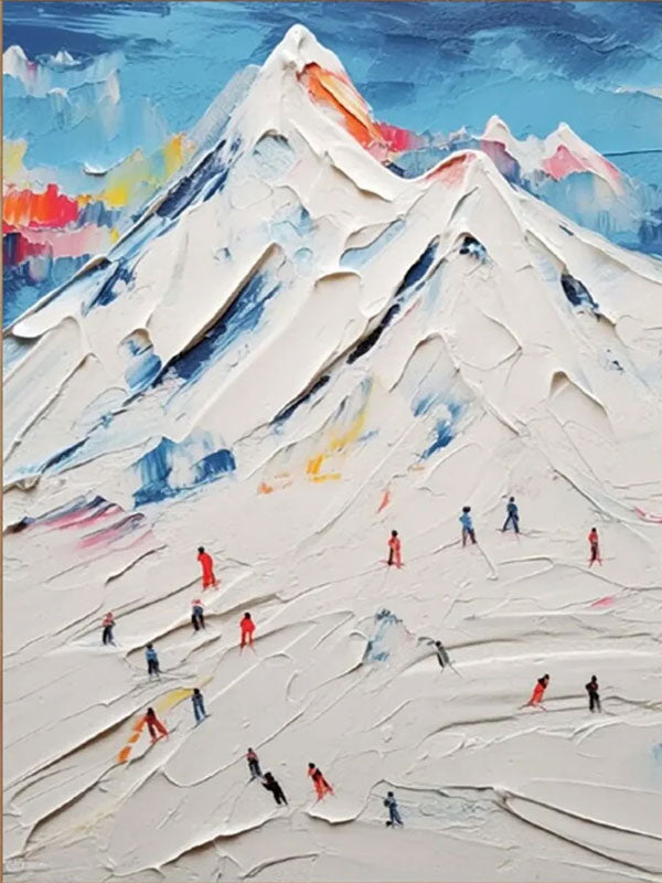 Skiing Sport Abstract Oil Painting - Snow Mountain Textured Art #JJ 097