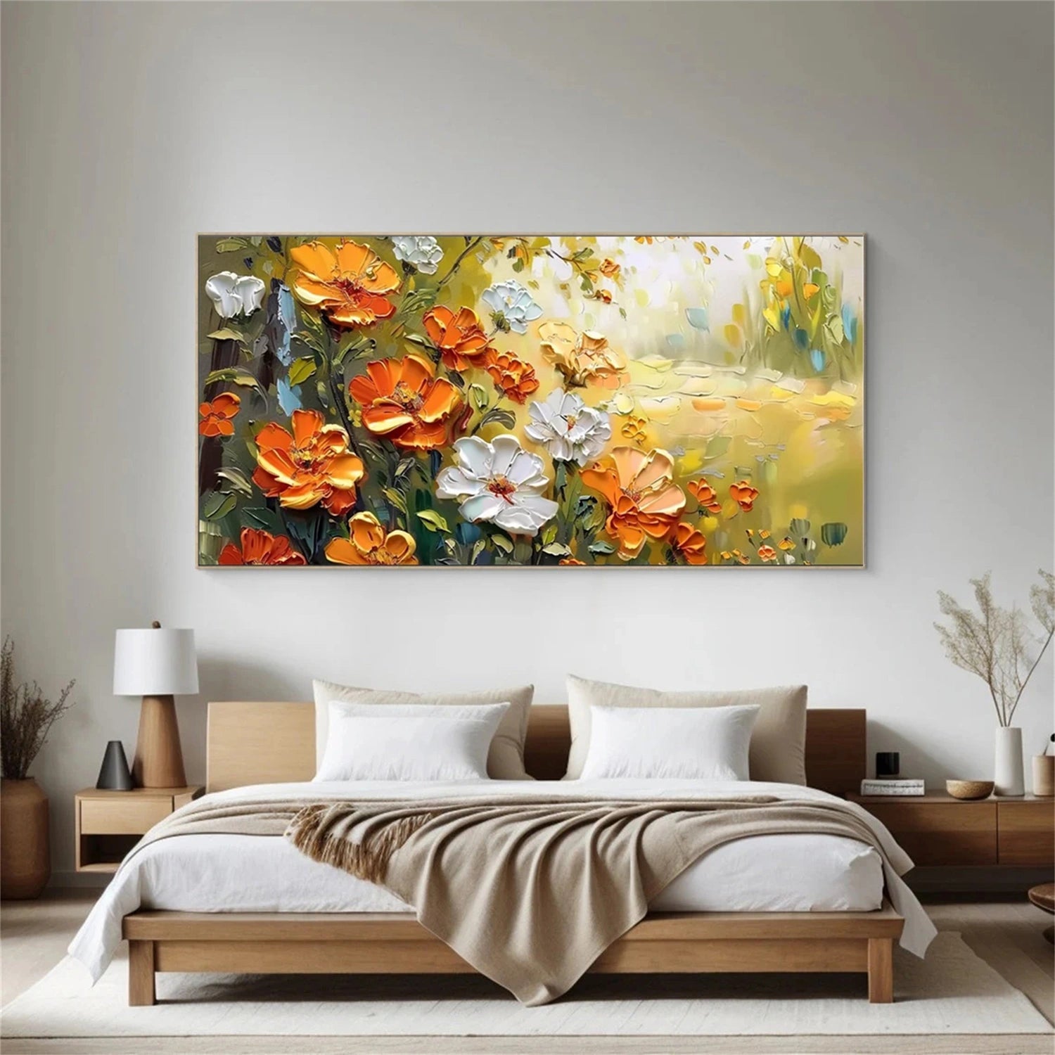 Textured Orange & White Flower Art | Original Impasto Painting #JJ 299