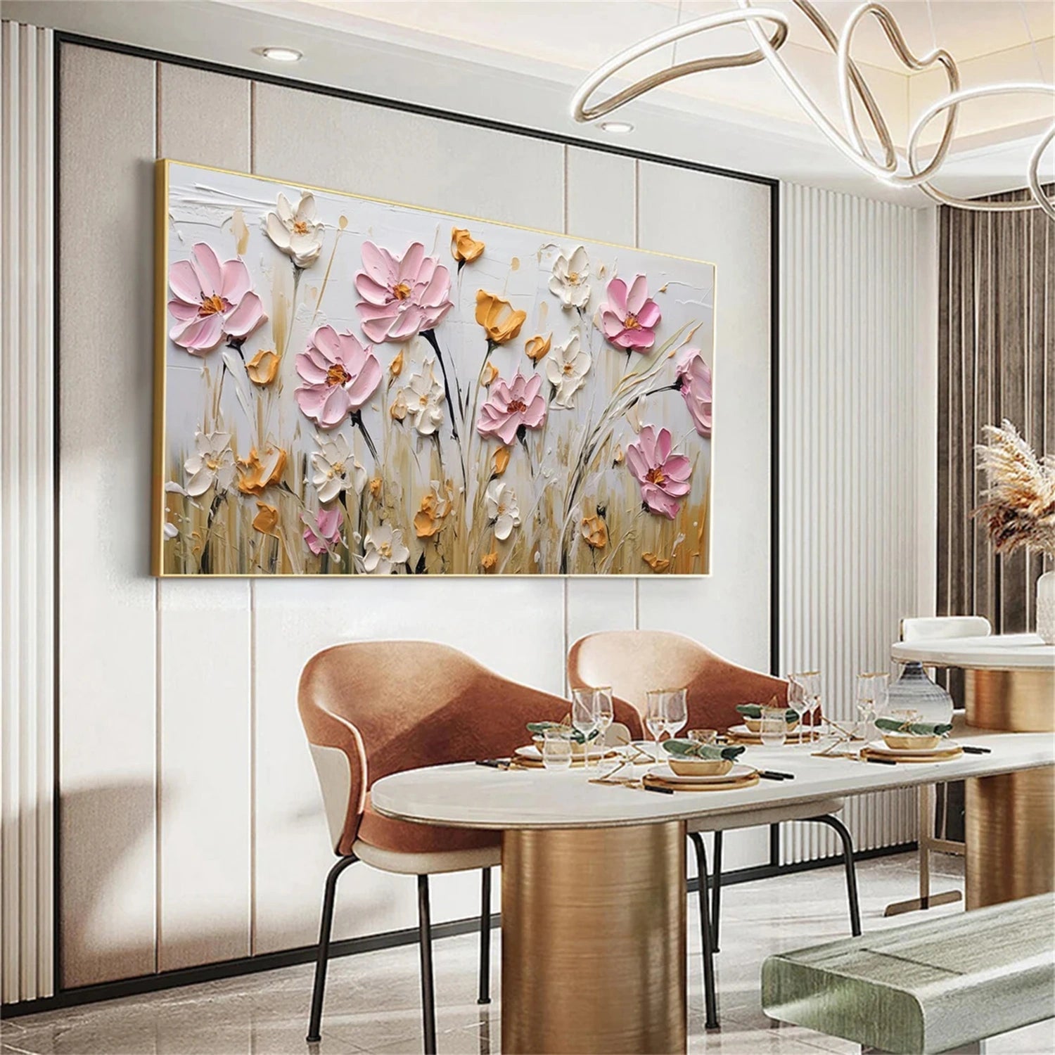 Modern Textured Meadow Art | Pink & White Flower Painting #JJ 304