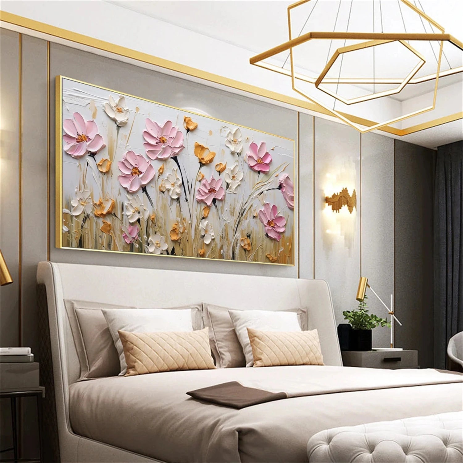 Modern Textured Meadow Art | Pink & White Flower Painting #JJ 304
