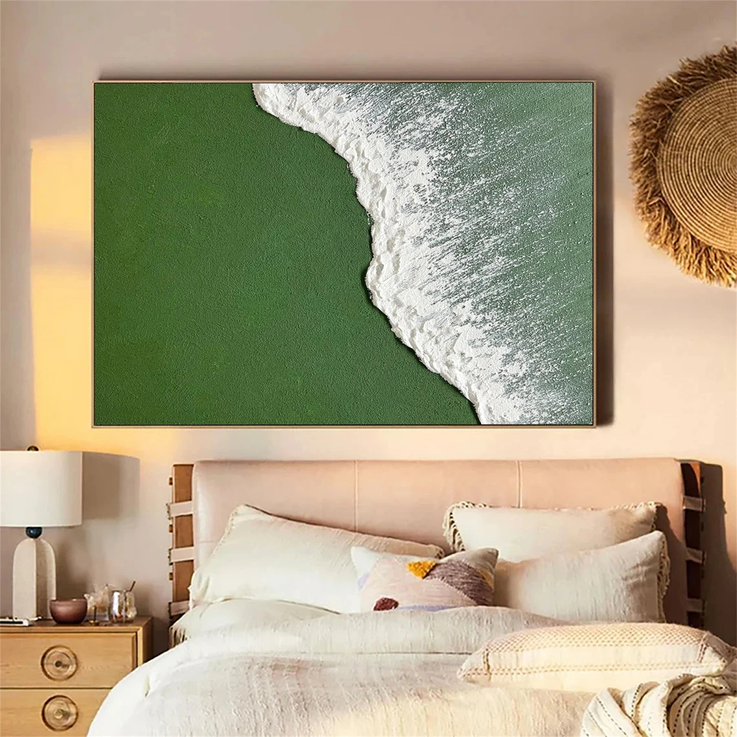 Green White Minimalist Textured Art