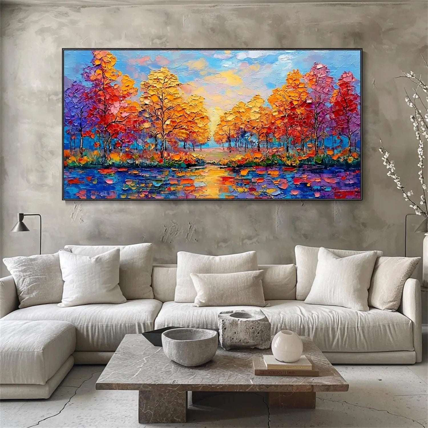 Textured Golden Autumn Tree Oil Painting | Modern Fall Wall Art