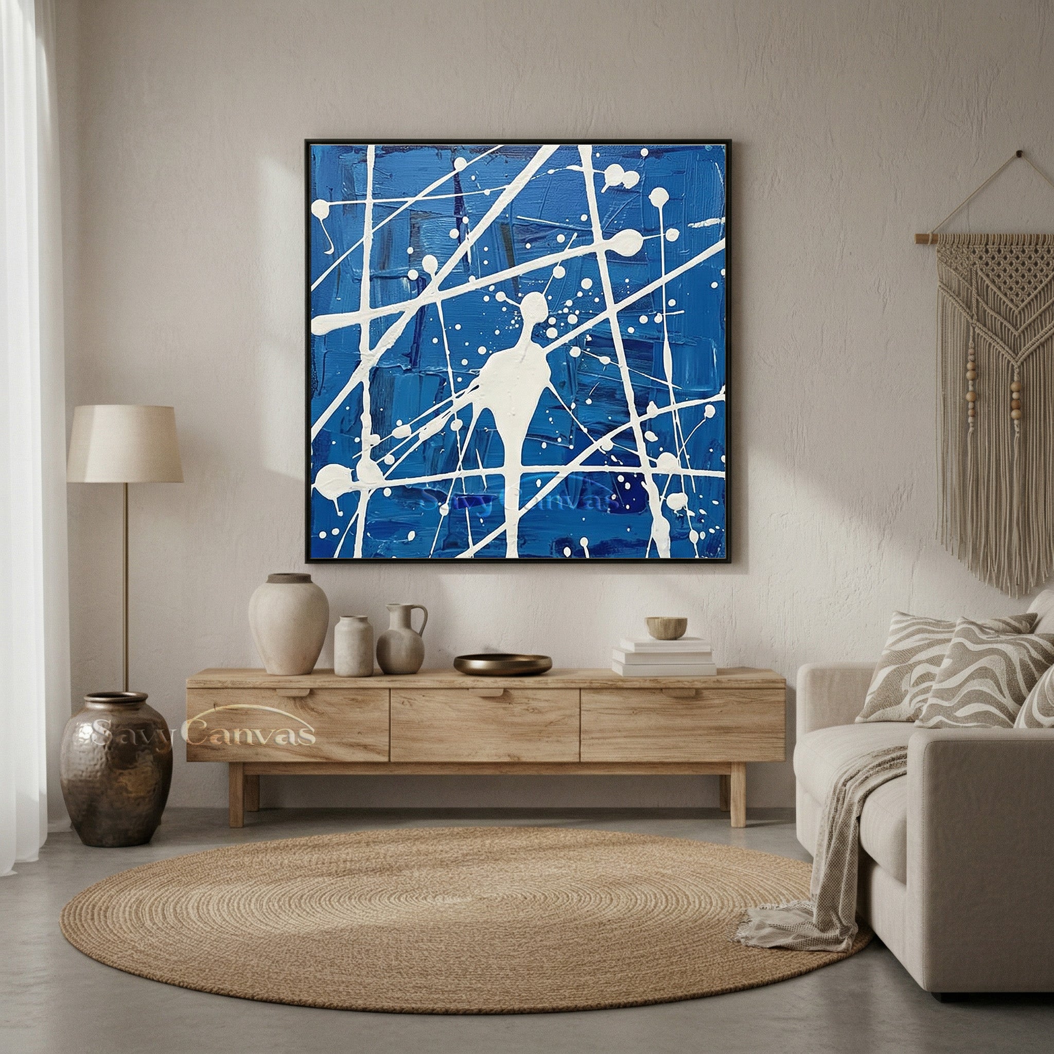 Modern Blue Abstract Drip Art | Vibrant Hand-Painted Wall Decor #JJ 456