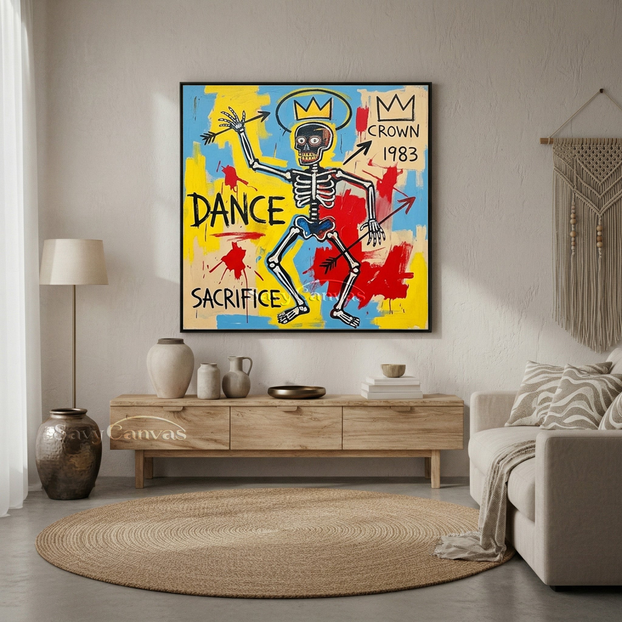 Basquiat Style Skeleton Wall Art | Neo-Expressionist Canvas #AA 531