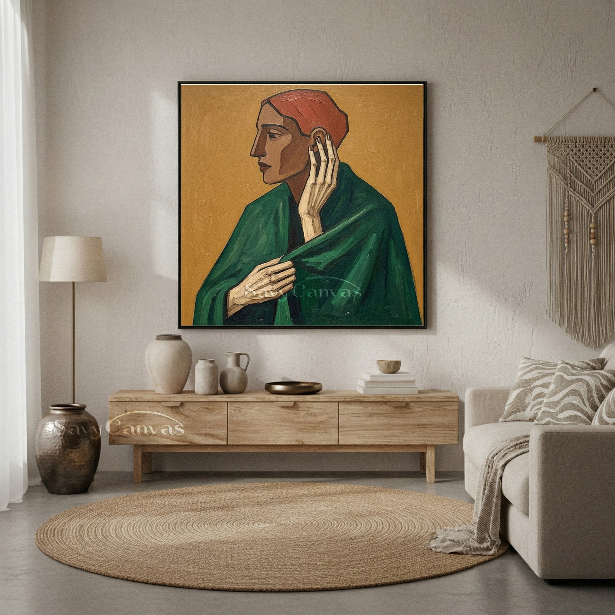 Modern Portrait Oil Painting | Expressive Woman in Green Shawl #SS 107