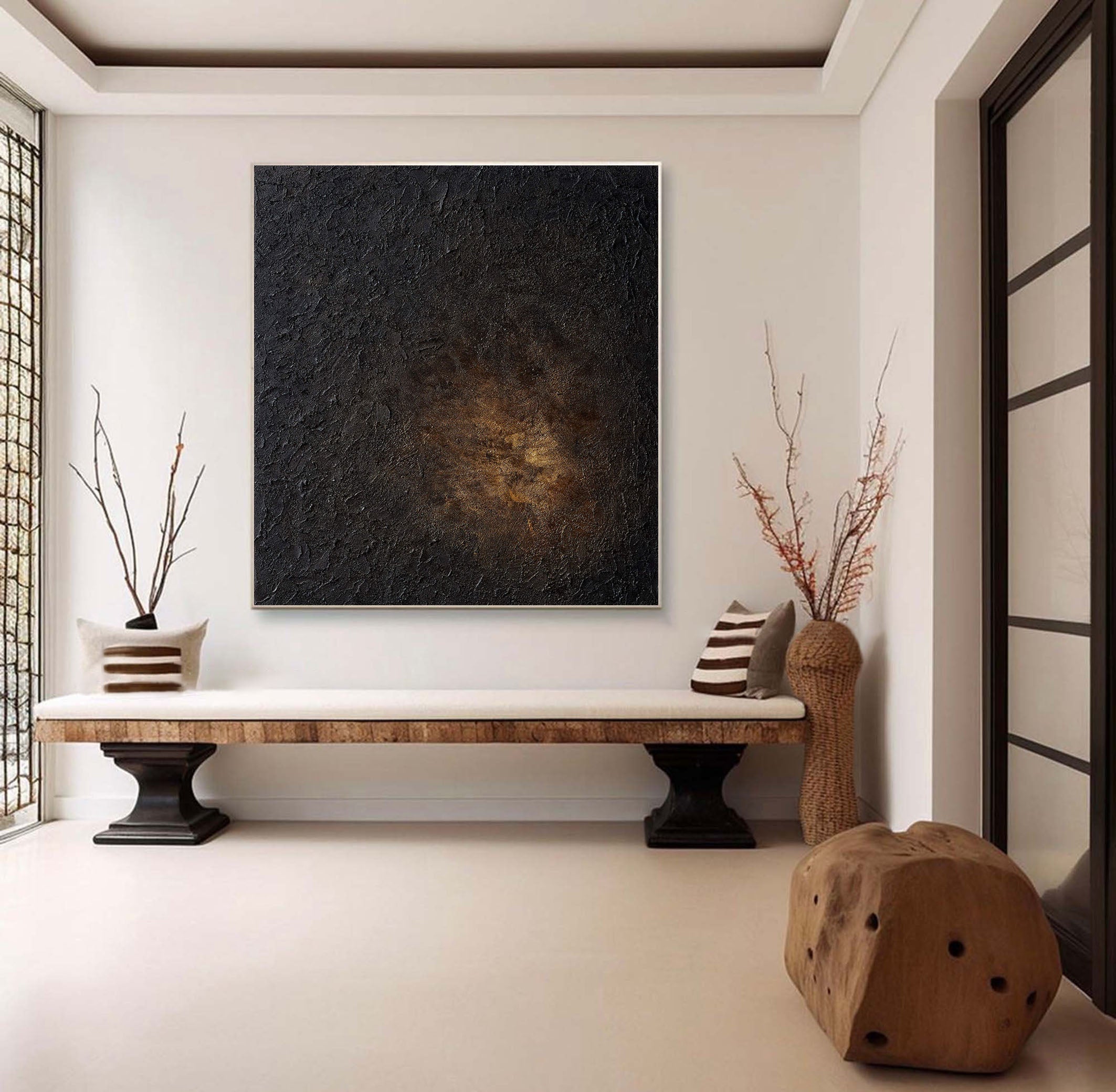 Textured Abstract Oil Painting, Dark & Gold #TC 145