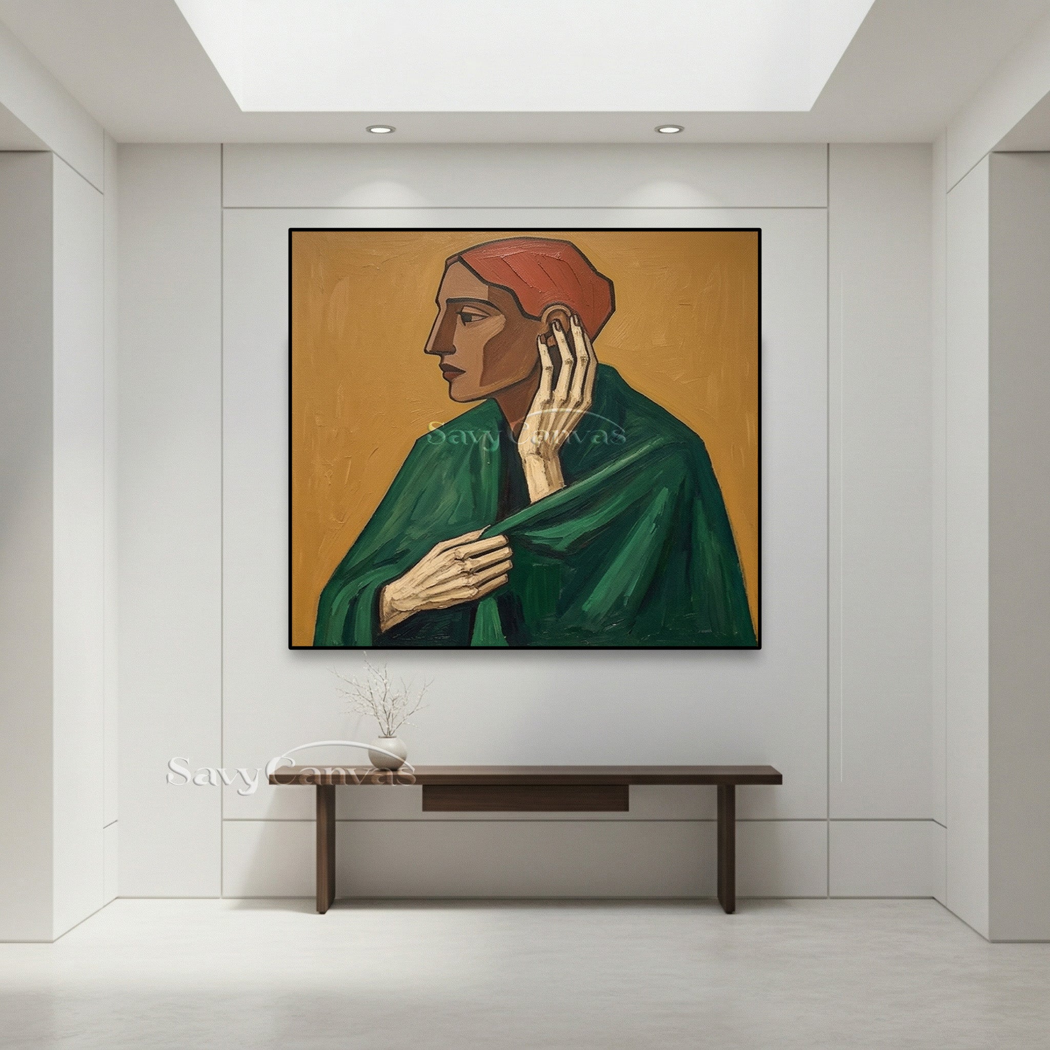 Modern Portrait Oil Painting | Expressive Woman in Green Shawl #SS 107