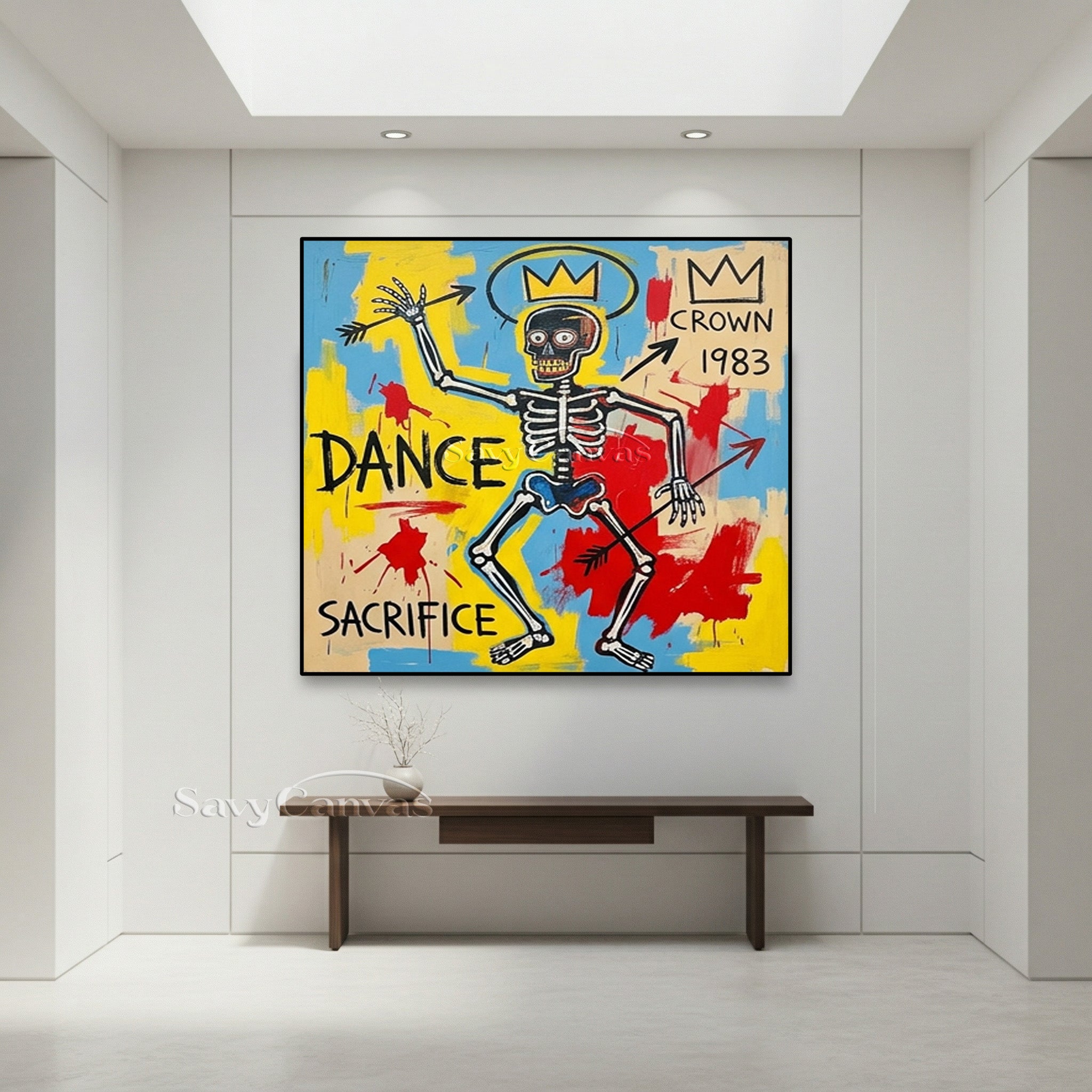 Basquiat Style Skeleton Wall Art | Neo-Expressionist Canvas #AA 531
