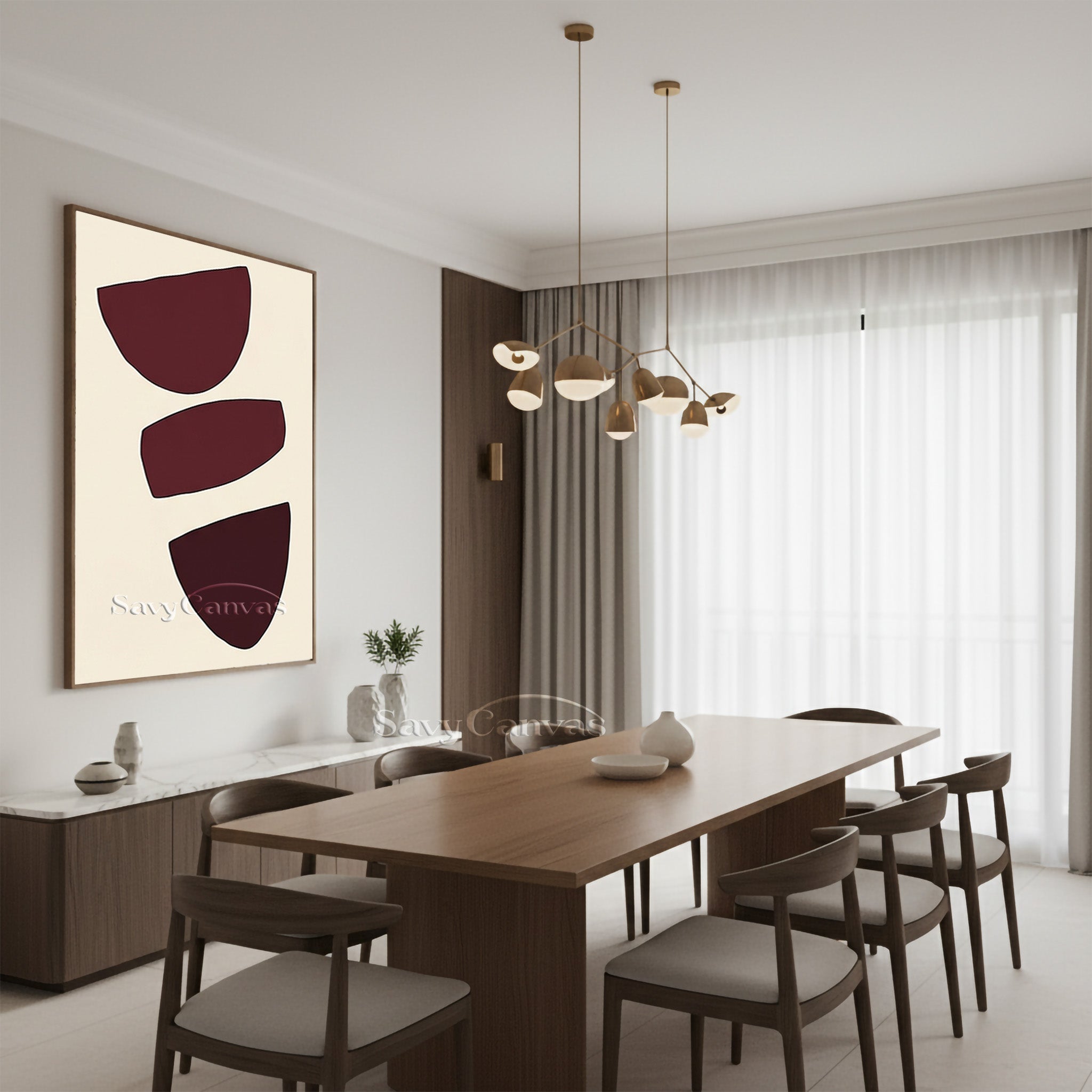 Modern Abstract Canvas Print | Burgundy Geometric Art #AA 511