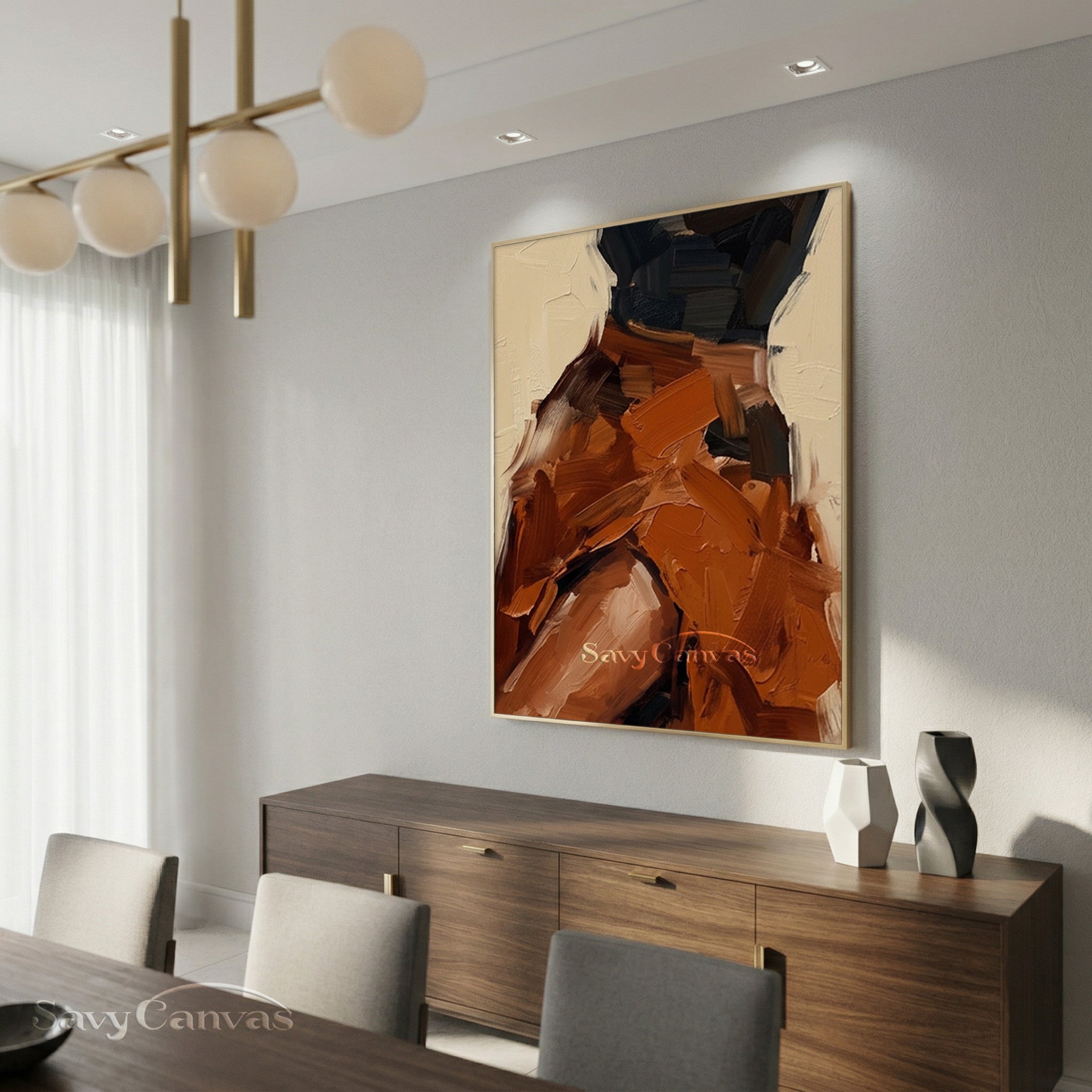 Modern Abstract Earth Tone Impasto Oil Painting for Living Room #SS 141