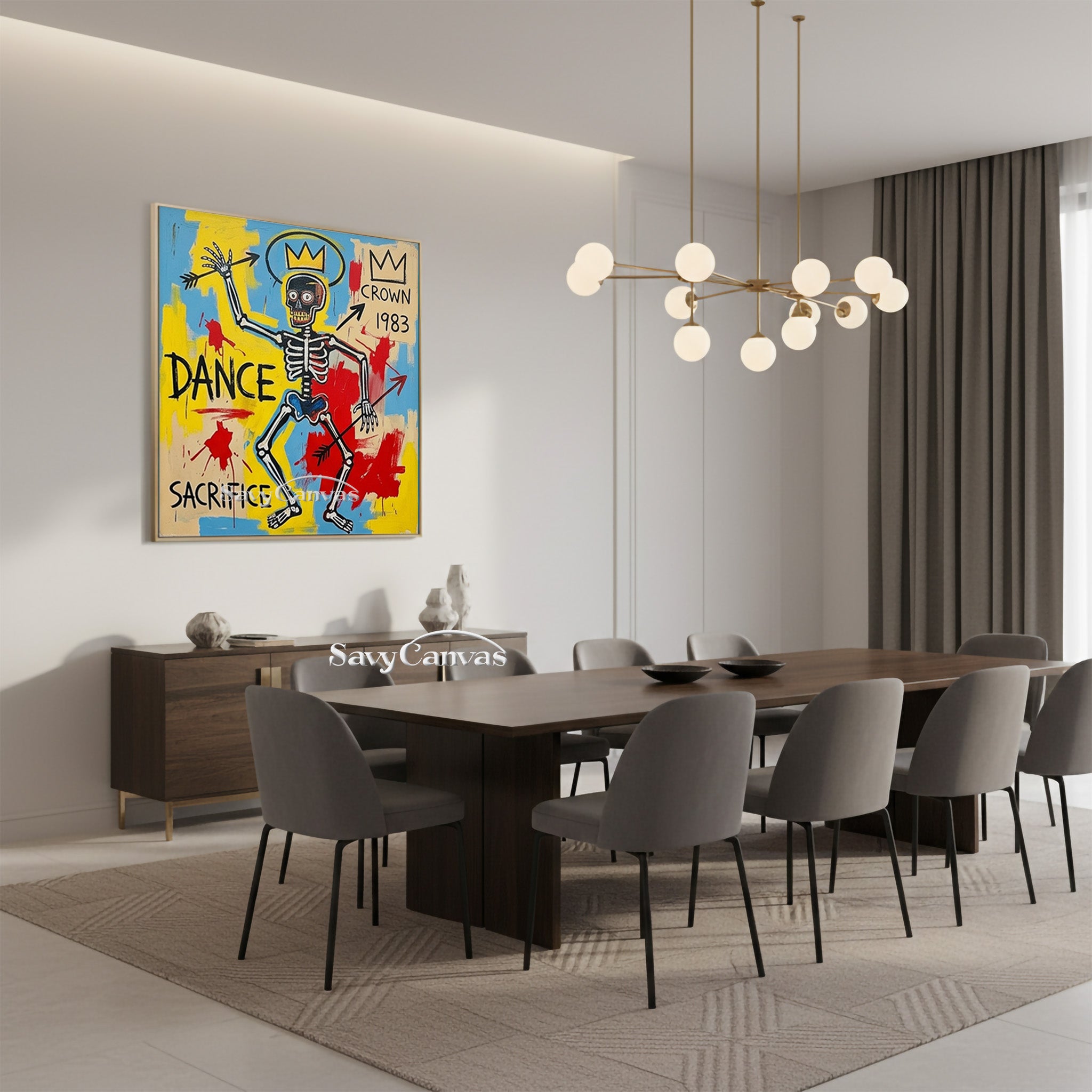 Basquiat Style Skeleton Wall Art | Neo-Expressionist Canvas #AA 531