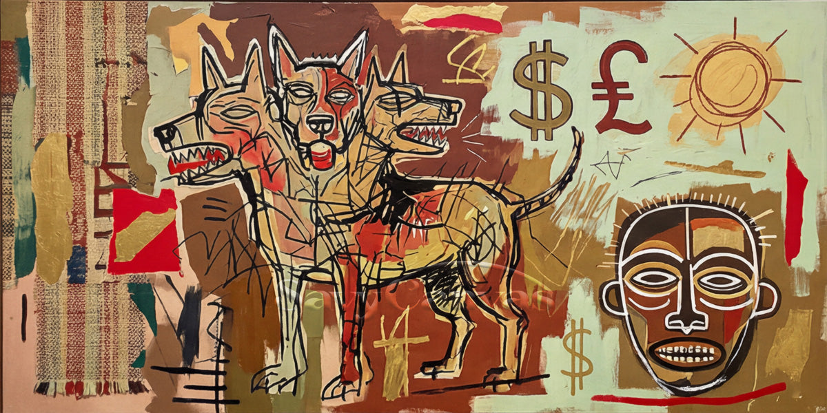 Basquiat Style Cerberus Oil Painting - Neo-Expressionist Wall Art #SS 044
