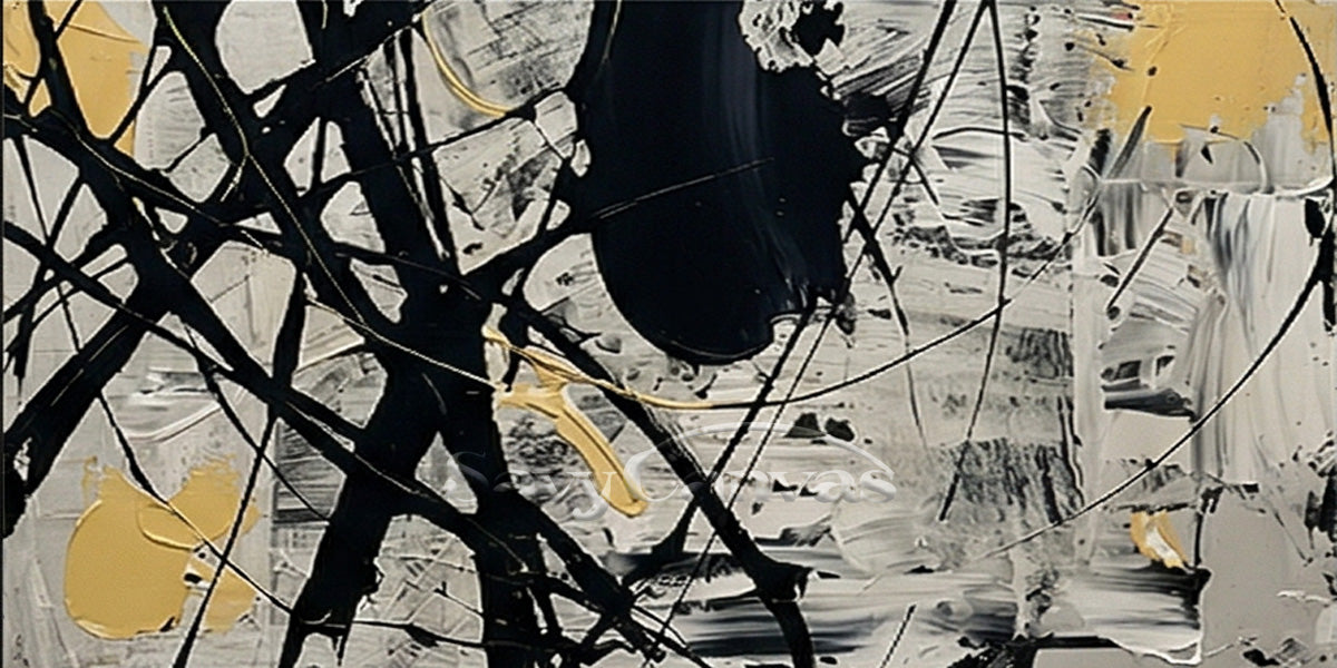 Contemporary Yellow & White Splatter Art | Hand-Painted Canvas Decor #JJ 466