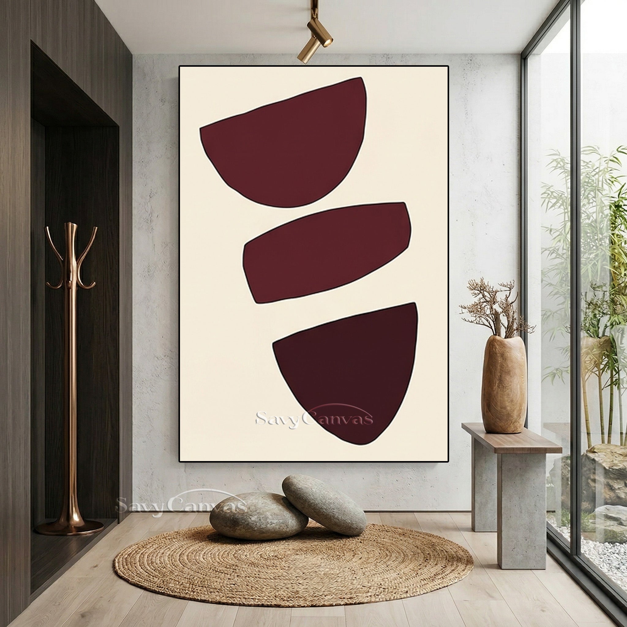 Modern Abstract Canvas Print | Burgundy Geometric Art #AA 511