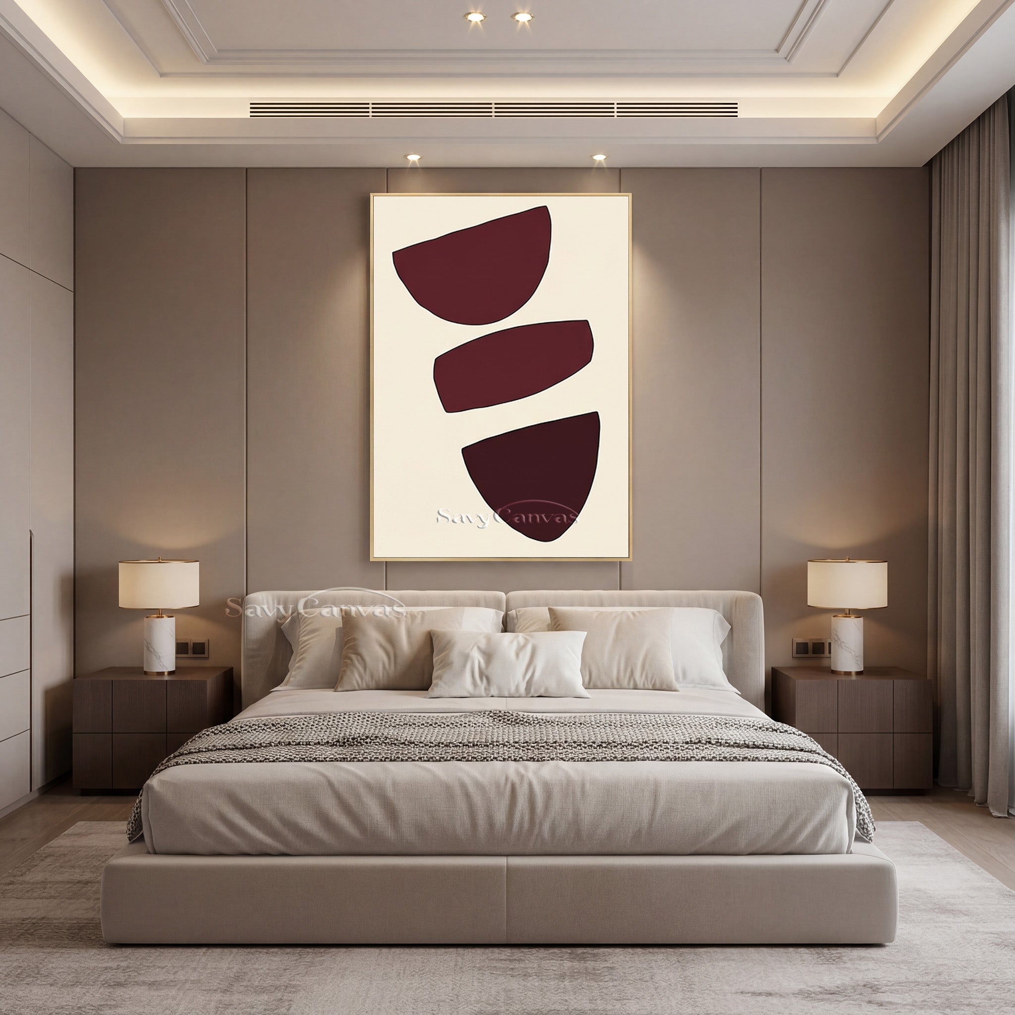 Modern Abstract Canvas Print | Burgundy Geometric Art #AA 511