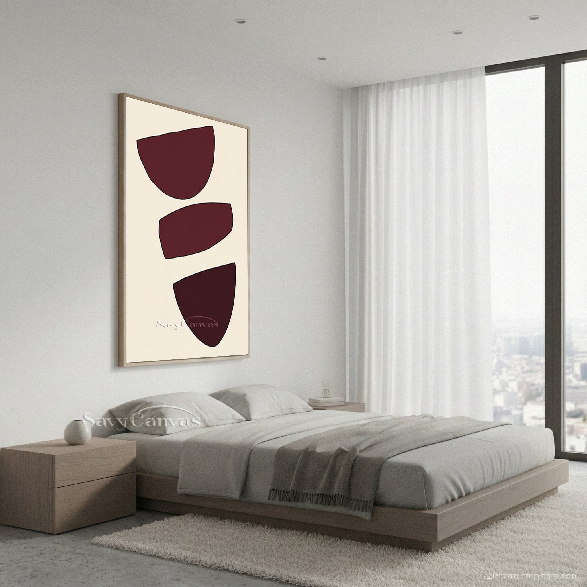 Modern Abstract Canvas Print | Burgundy Geometric Art #AA 511