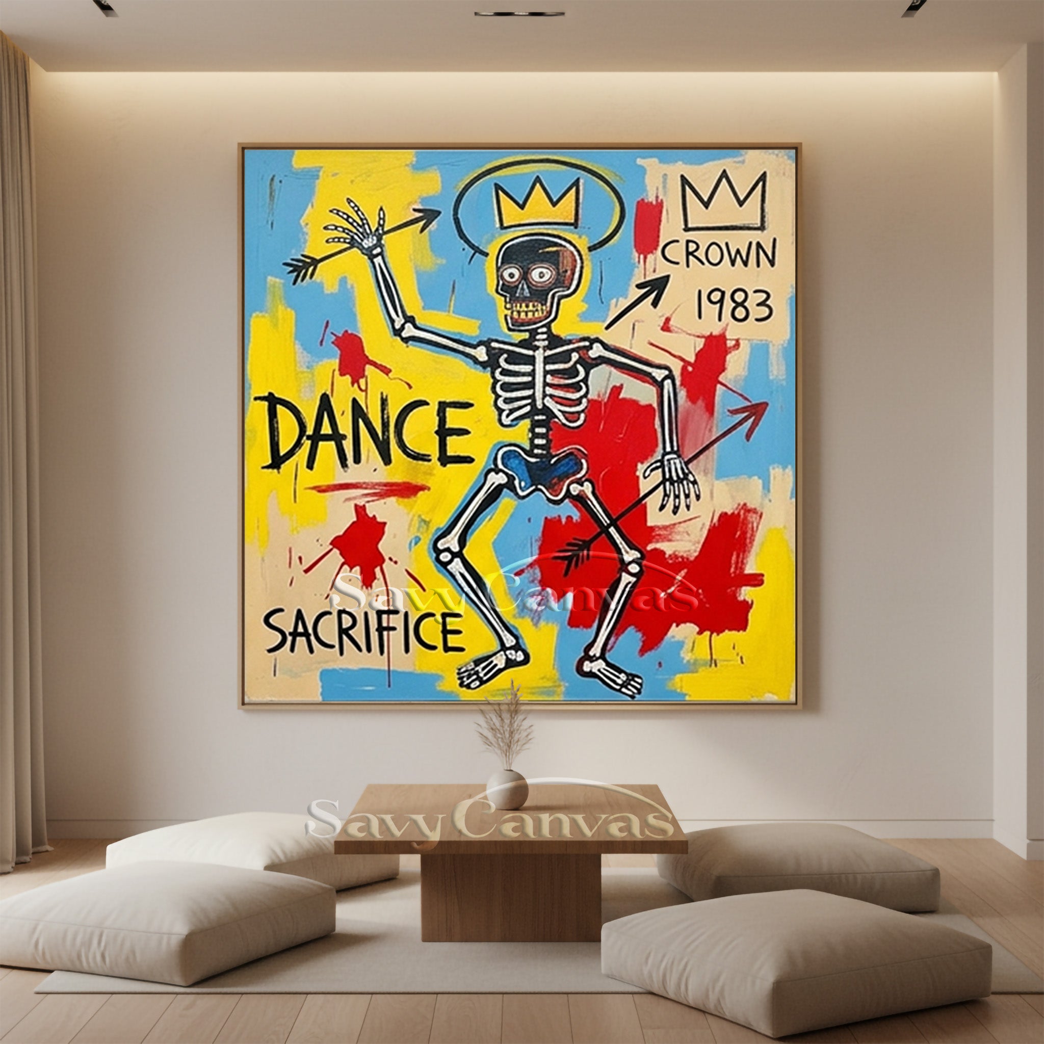 Basquiat Style Skeleton Wall Art | Neo-Expressionist Canvas #AA 531