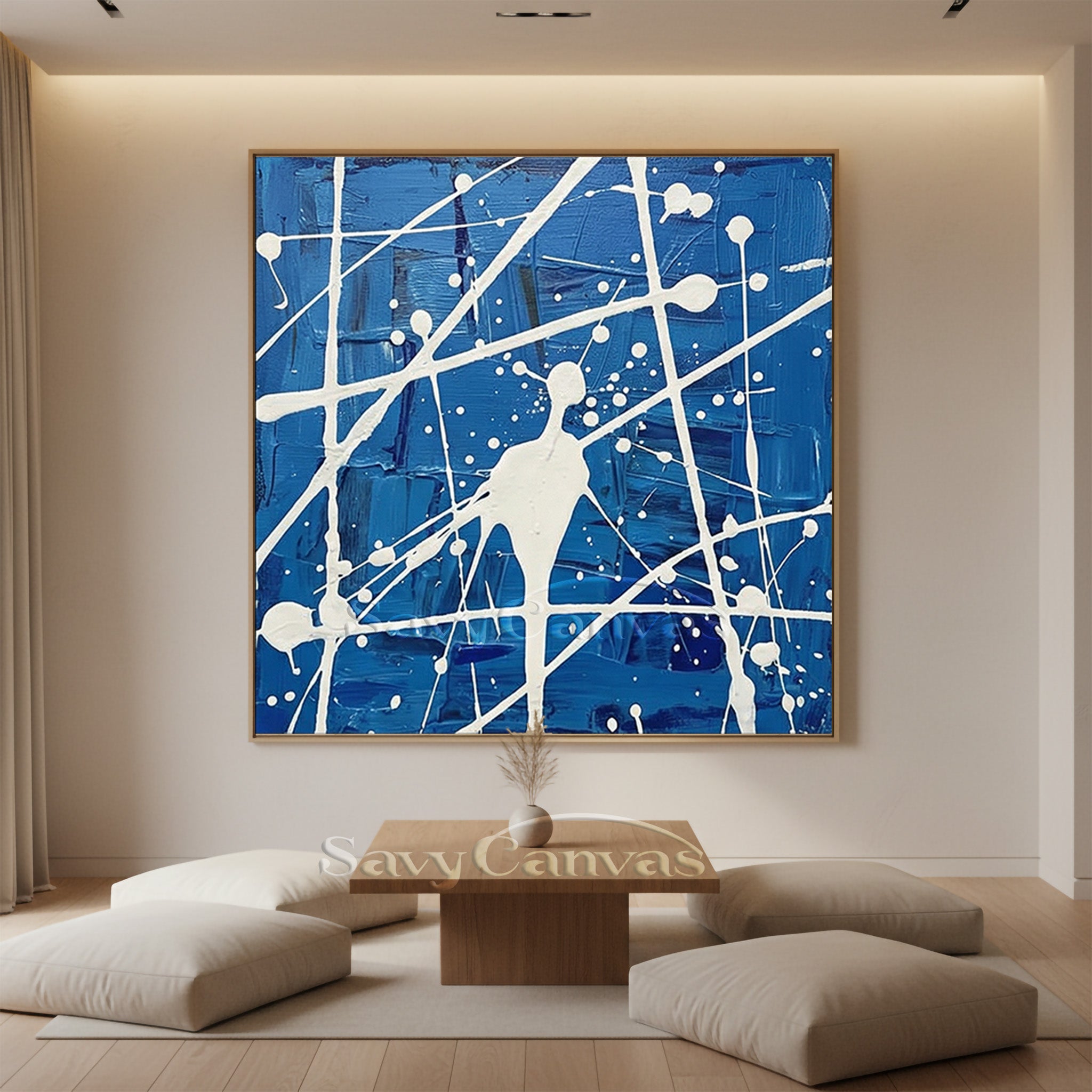 Modern Blue Abstract Drip Art | Vibrant Hand-Painted Wall Decor #JJ 456
