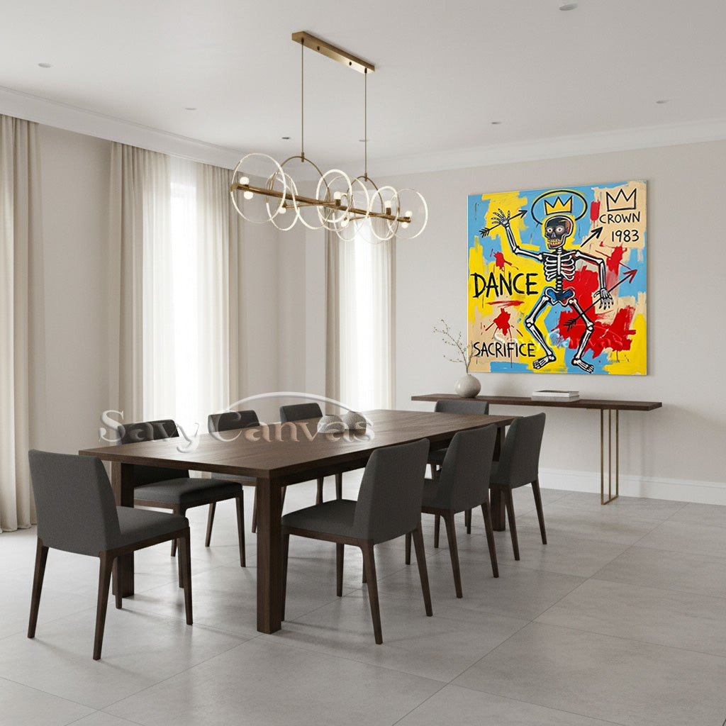 Basquiat Style Skeleton Wall Art | Neo-Expressionist Canvas #AA 531