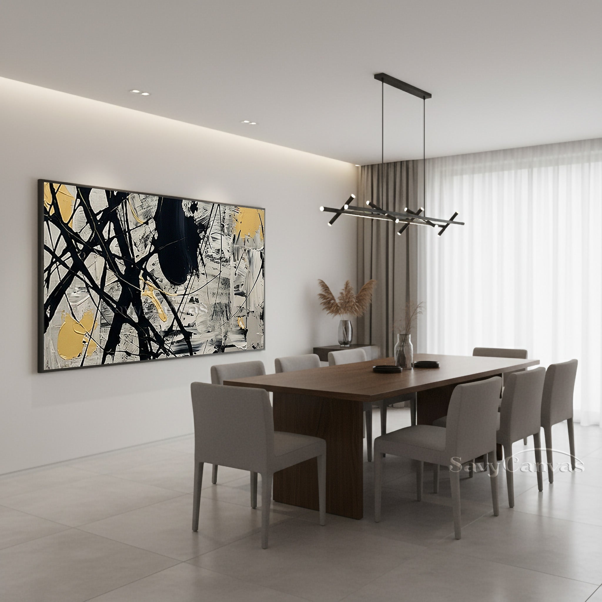 Contemporary Yellow & White Splatter Art | Hand-Painted Canvas Decor #JJ 466