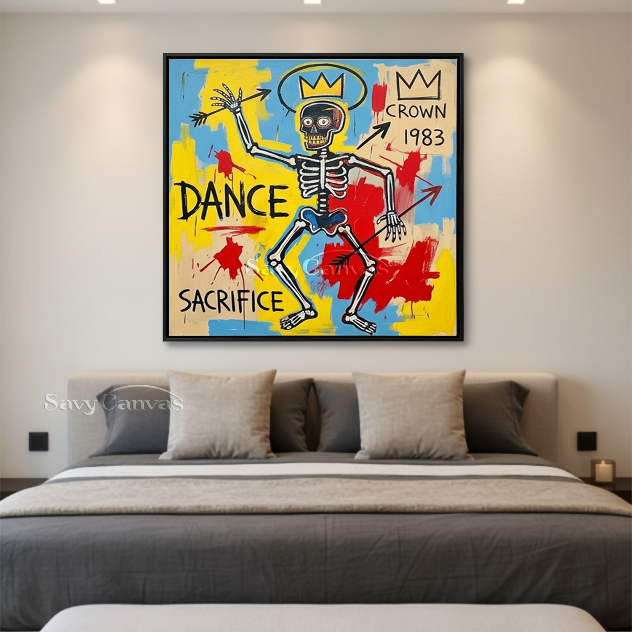 Basquiat Style Skeleton Wall Art | Neo-Expressionist Canvas #AA 531