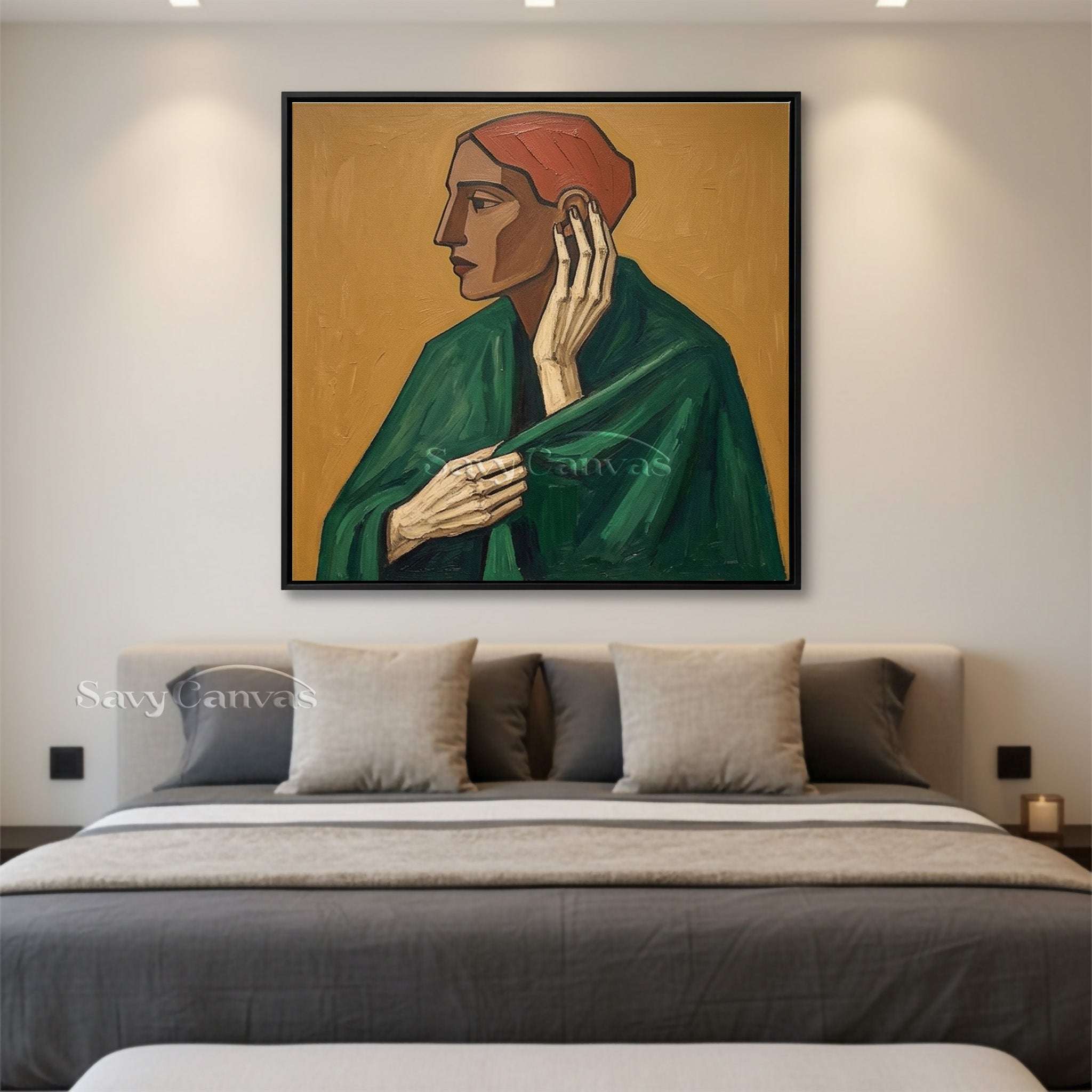 Modern Portrait Oil Painting | Expressive Woman in Green Shawl #SS 107