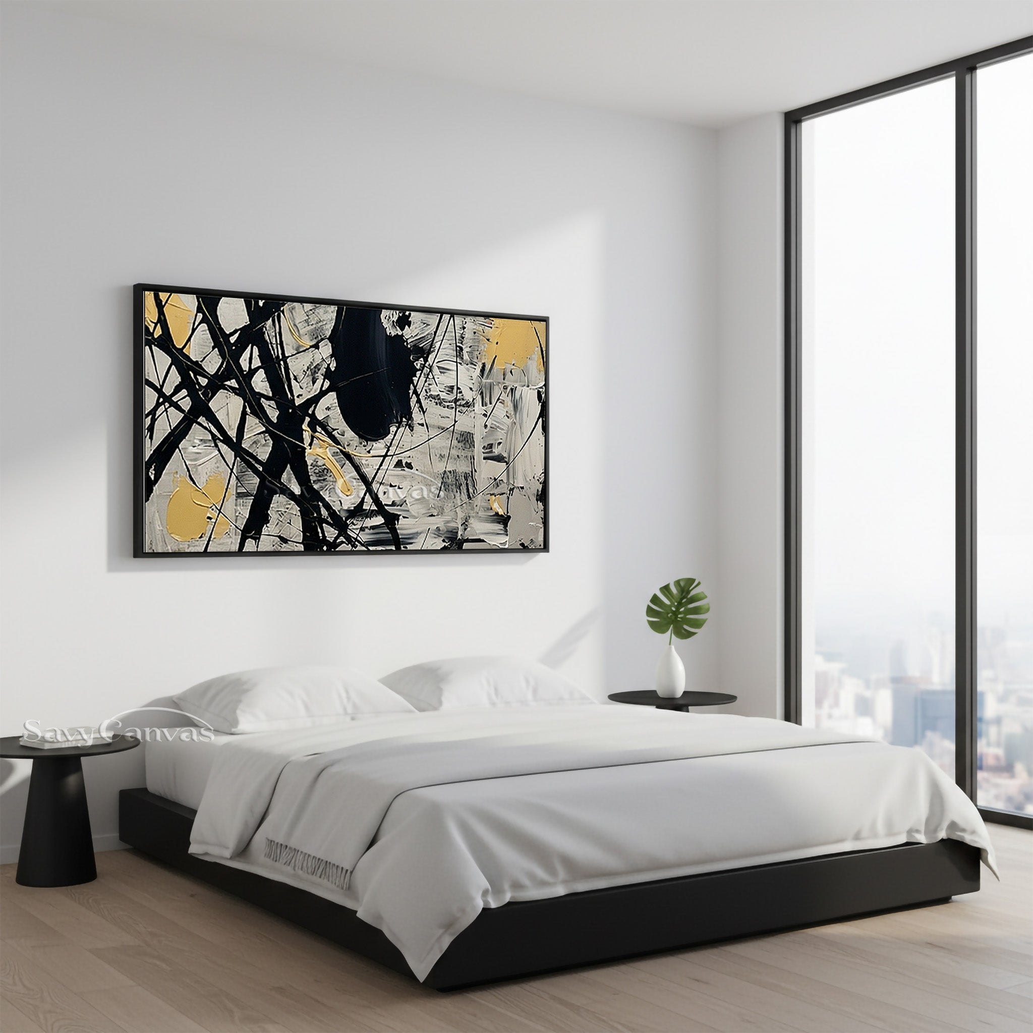 Contemporary Yellow & White Splatter Art | Hand-Painted Canvas Decor #JJ 466