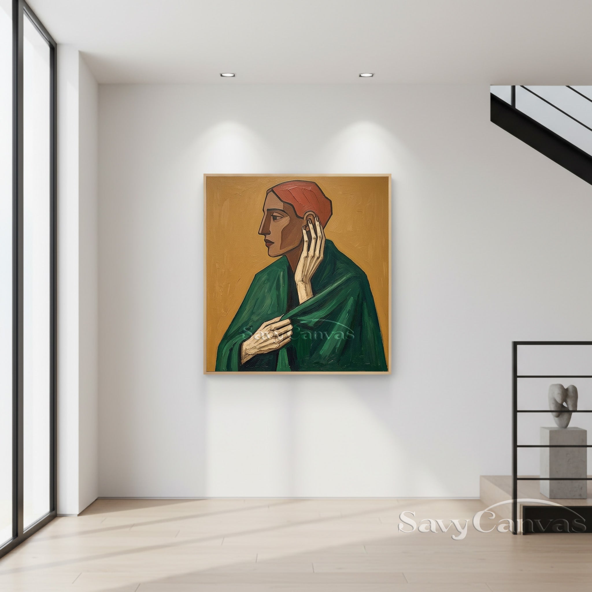 Modern Portrait Oil Painting | Expressive Woman in Green Shawl #SS 107
