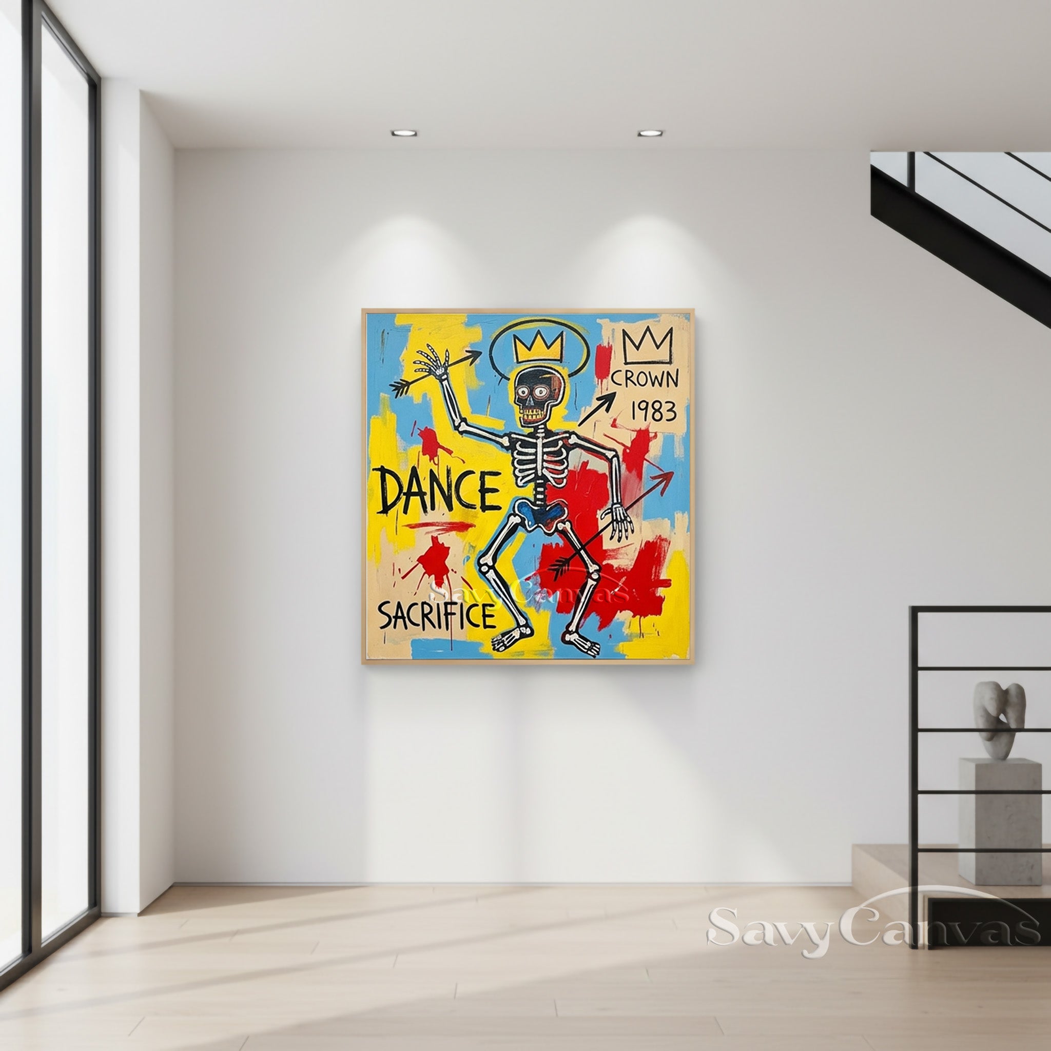 Basquiat Style Skeleton Wall Art | Neo-Expressionist Canvas #AA 531