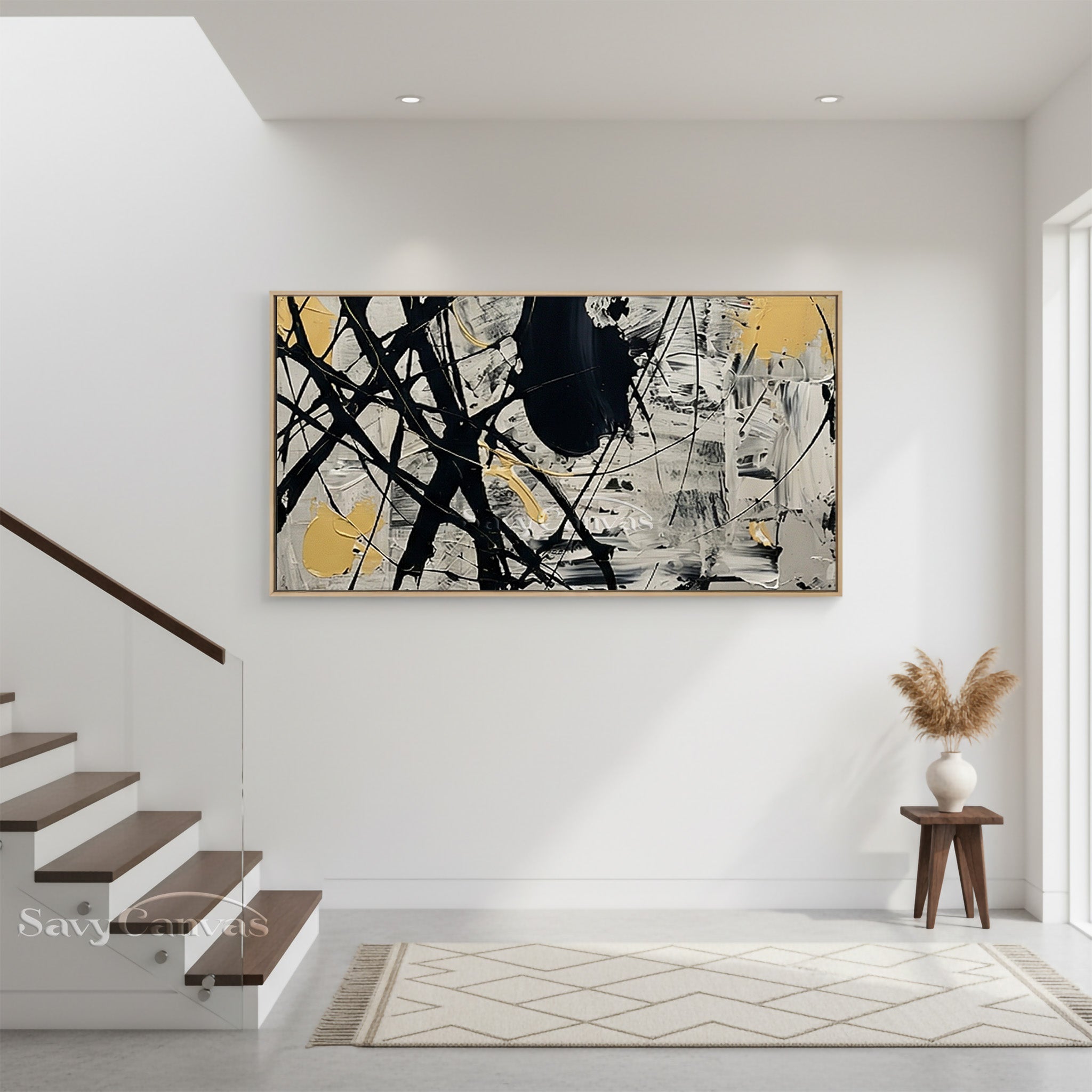 Contemporary Yellow & White Splatter Art | Hand-Painted Canvas Decor #JJ 466