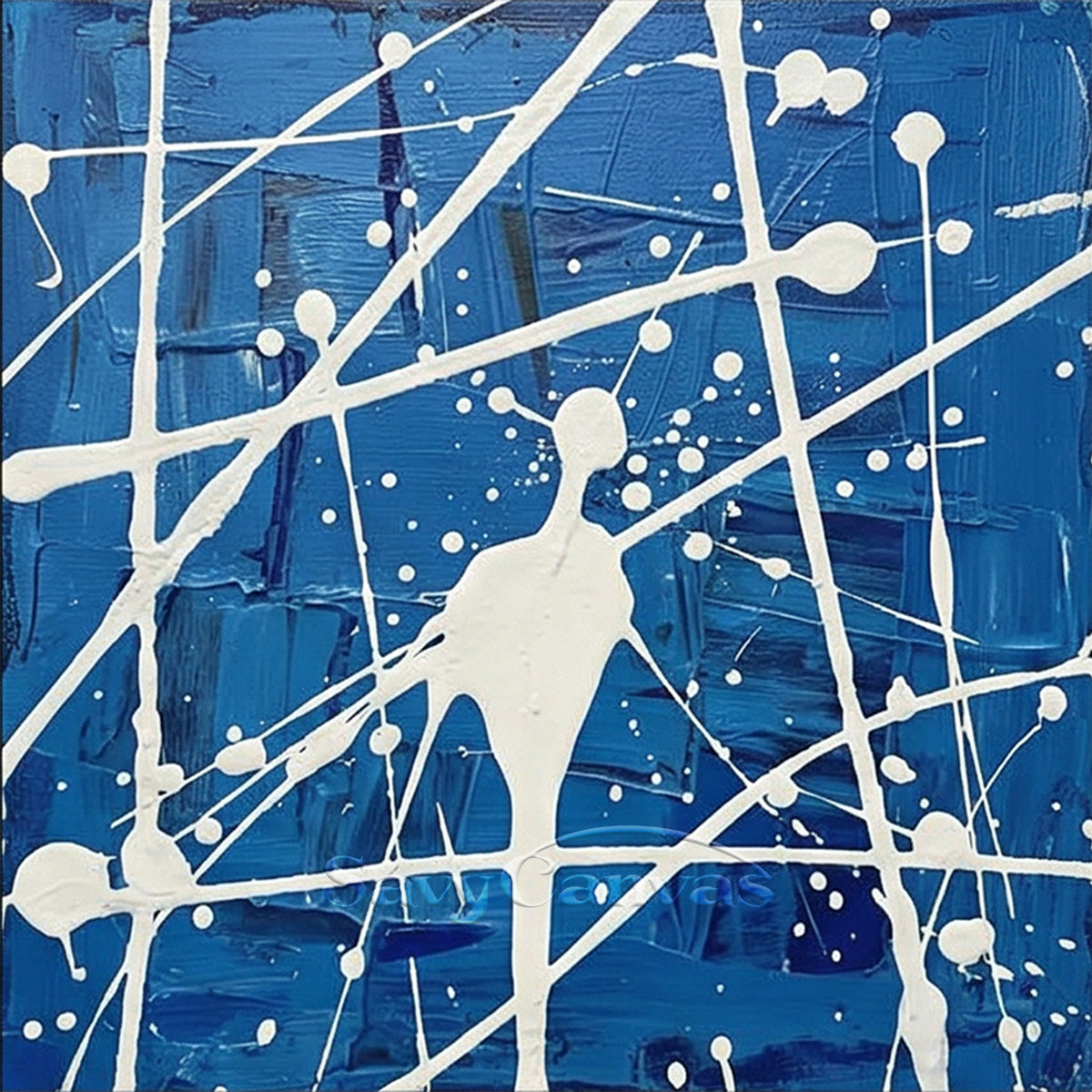 Modern Blue Abstract Drip Art | Vibrant Hand-Painted Wall Decor #JJ 456