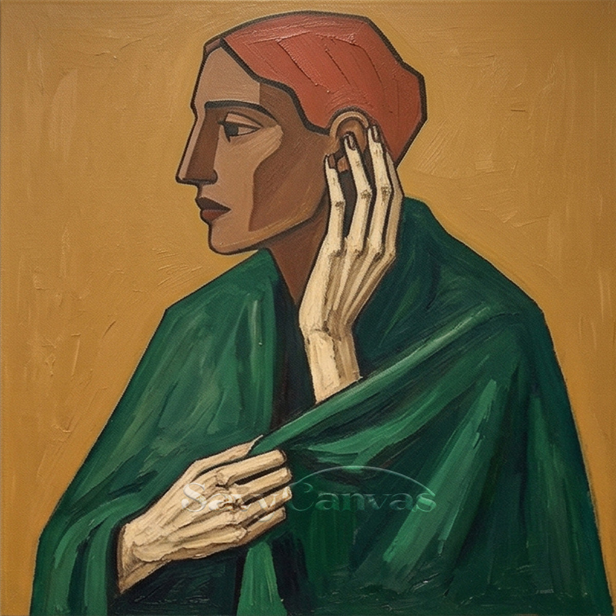 Modern Portrait Oil Painting | Expressive Woman in Green Shawl #SS 107