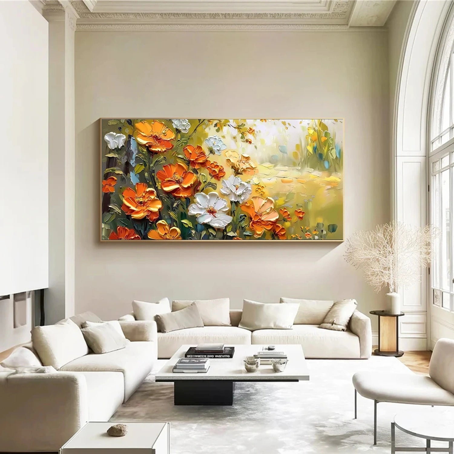 Textured Orange & White Flower Art | Original Impasto Painting #JJ 299