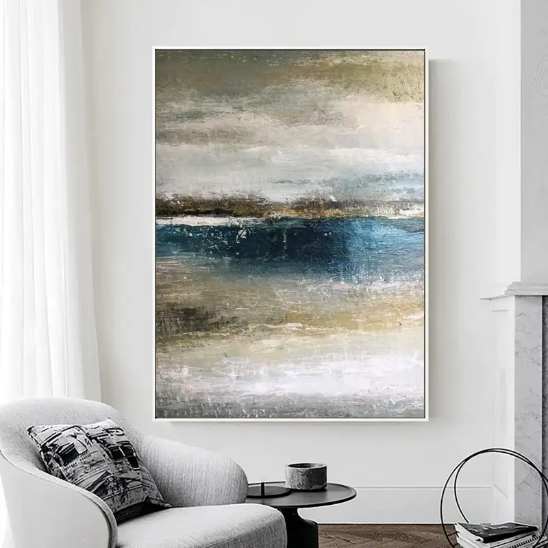 Peaceful Coastal Painting – Wabi Sabi Beach Scene Wall Art #JJ 286