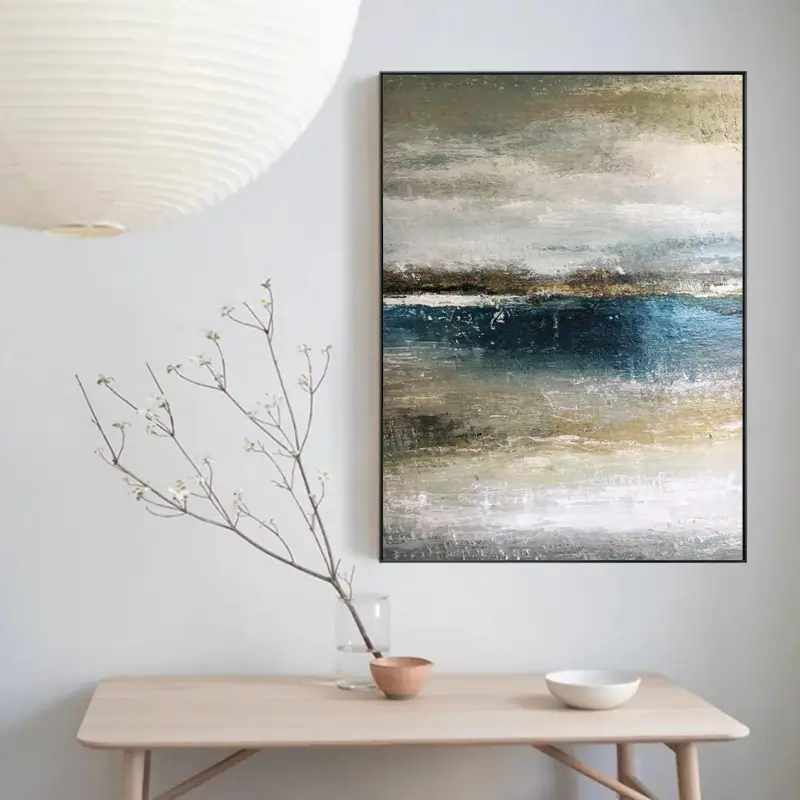 Peaceful Coastal Painting – Wabi Sabi Beach Scene Wall Art #JJ 286