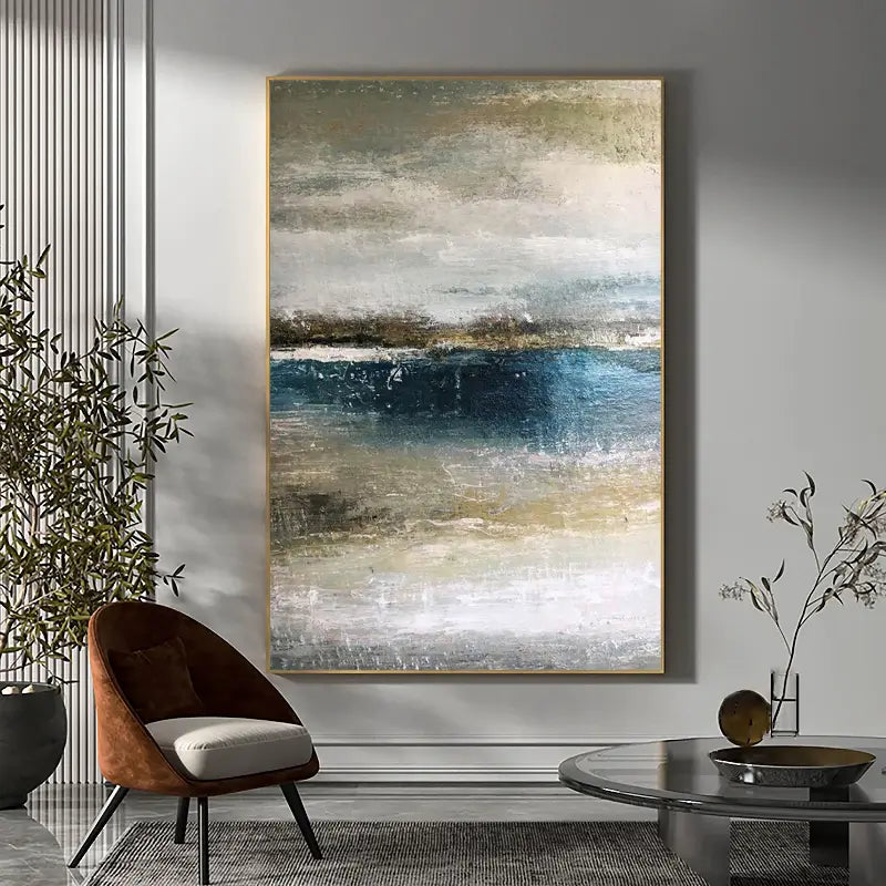 Peaceful Coastal Painting – Wabi Sabi Beach Scene Wall Art #JJ 286