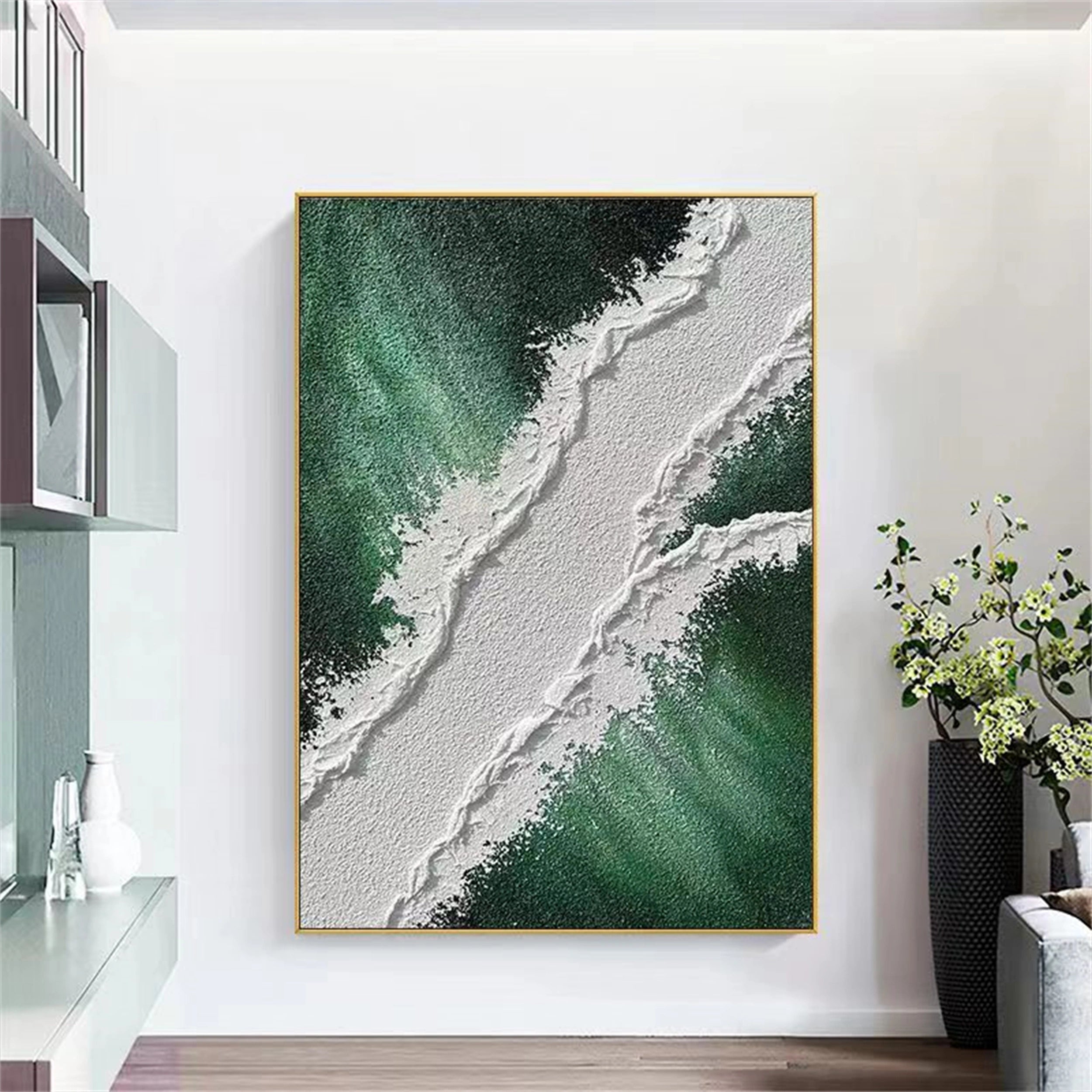 Geode-Inspired Abstract Painting | Gradient Green Wall Decor for Office & Living Room # JJ 148